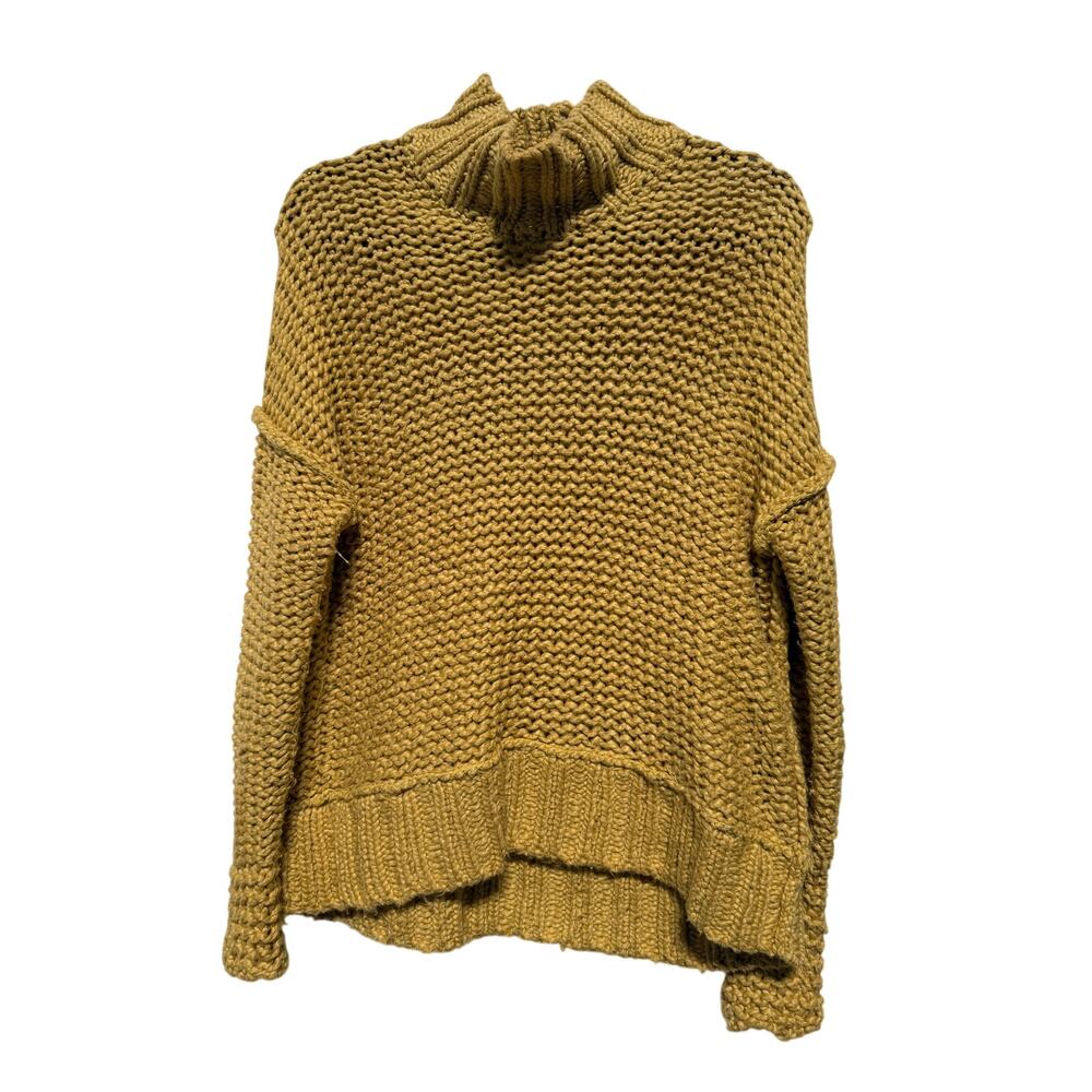 Free People Sweater Women's Small Chunky Knit Yellow Gold Mock Neck 100% Cotton
